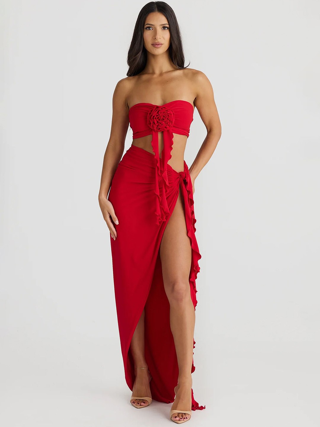

LULU & SKY Ruffle Tube Top With Skirt, Red