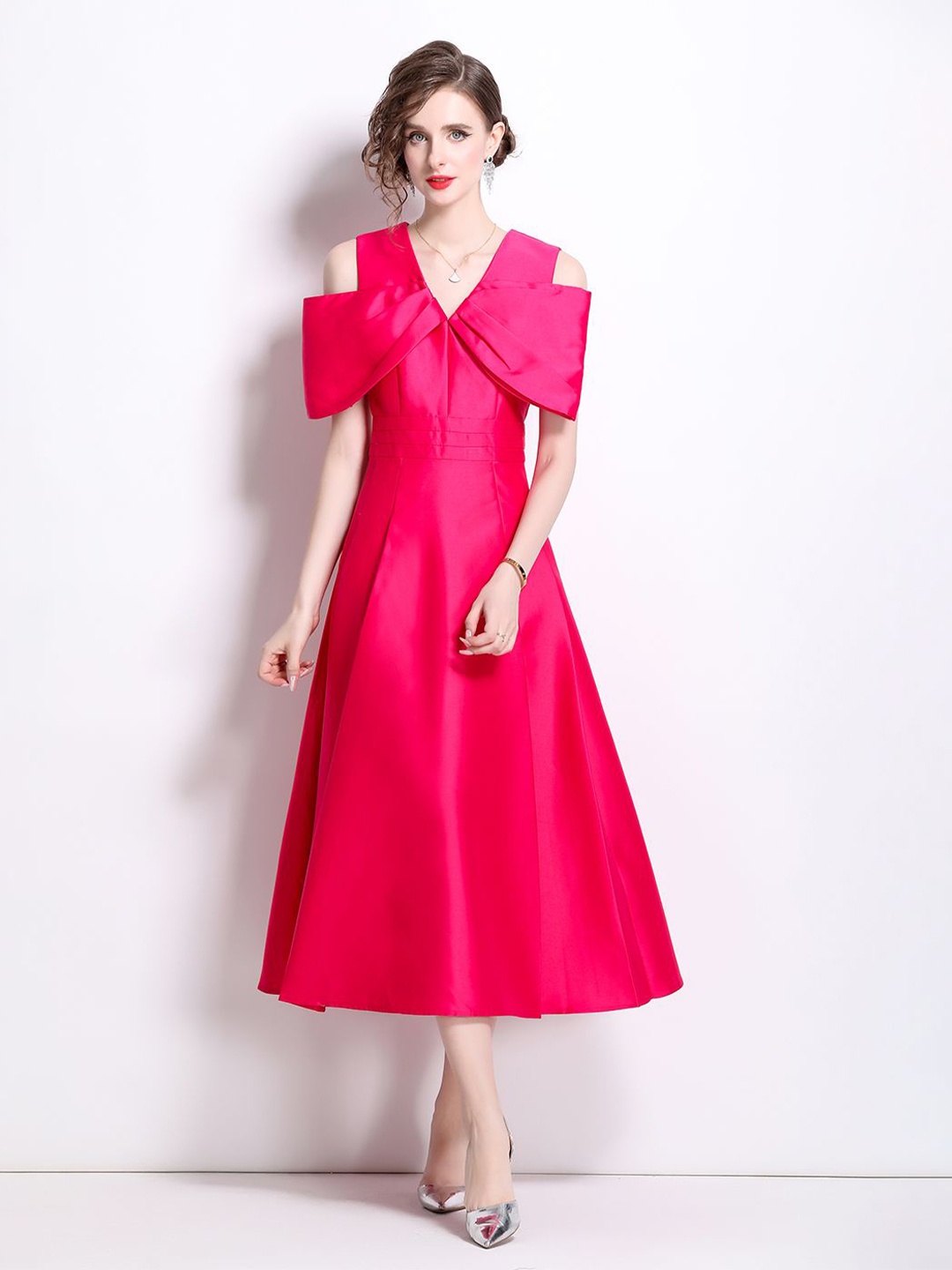 

JC Collection Cold-Shoulder Sleeve Fit & Flare Midi Dress, Rose