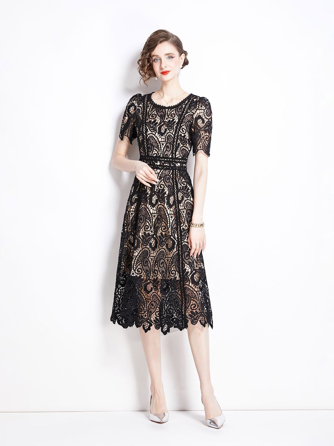 

JC Collection Self Design Fit & Flare Midi Dress, Black