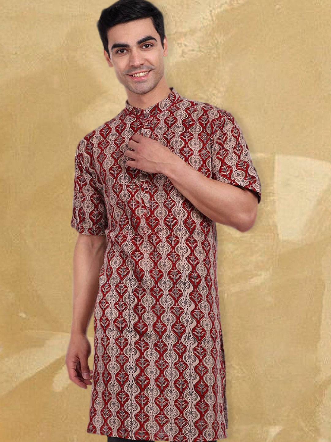 

Tesmare Men Printed Kurta, Beige