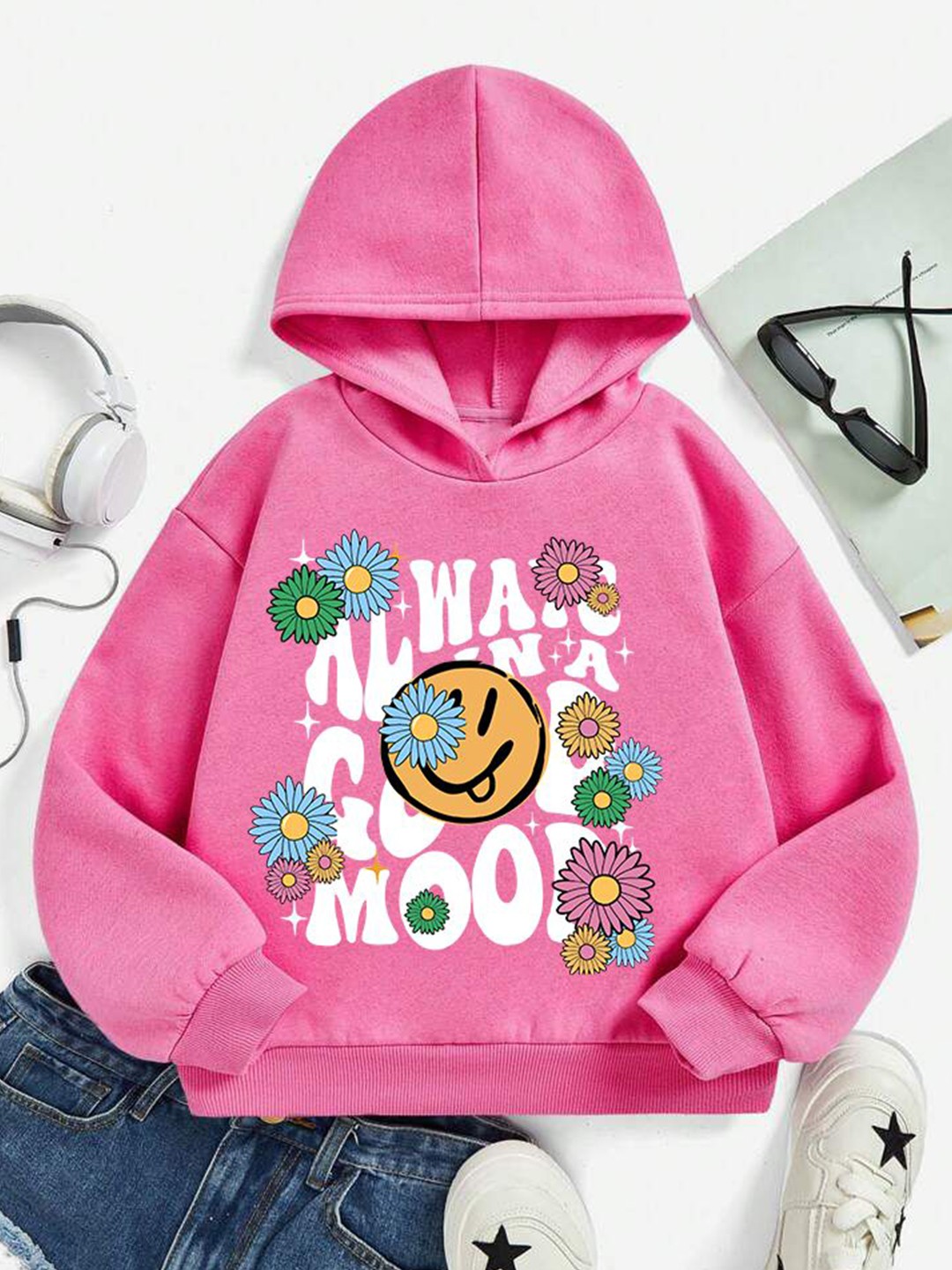 

TABADTOD Unisex Kids Floral Printed Dry Fit Hooded Sweatshirt, Pink