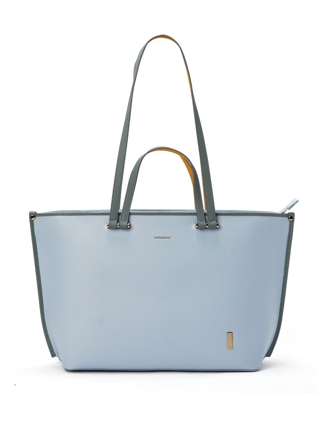 

MOKOBARA Women Leather Structured Two Handles Zip Closure Two Handles Tote Bag, Turquoise blue