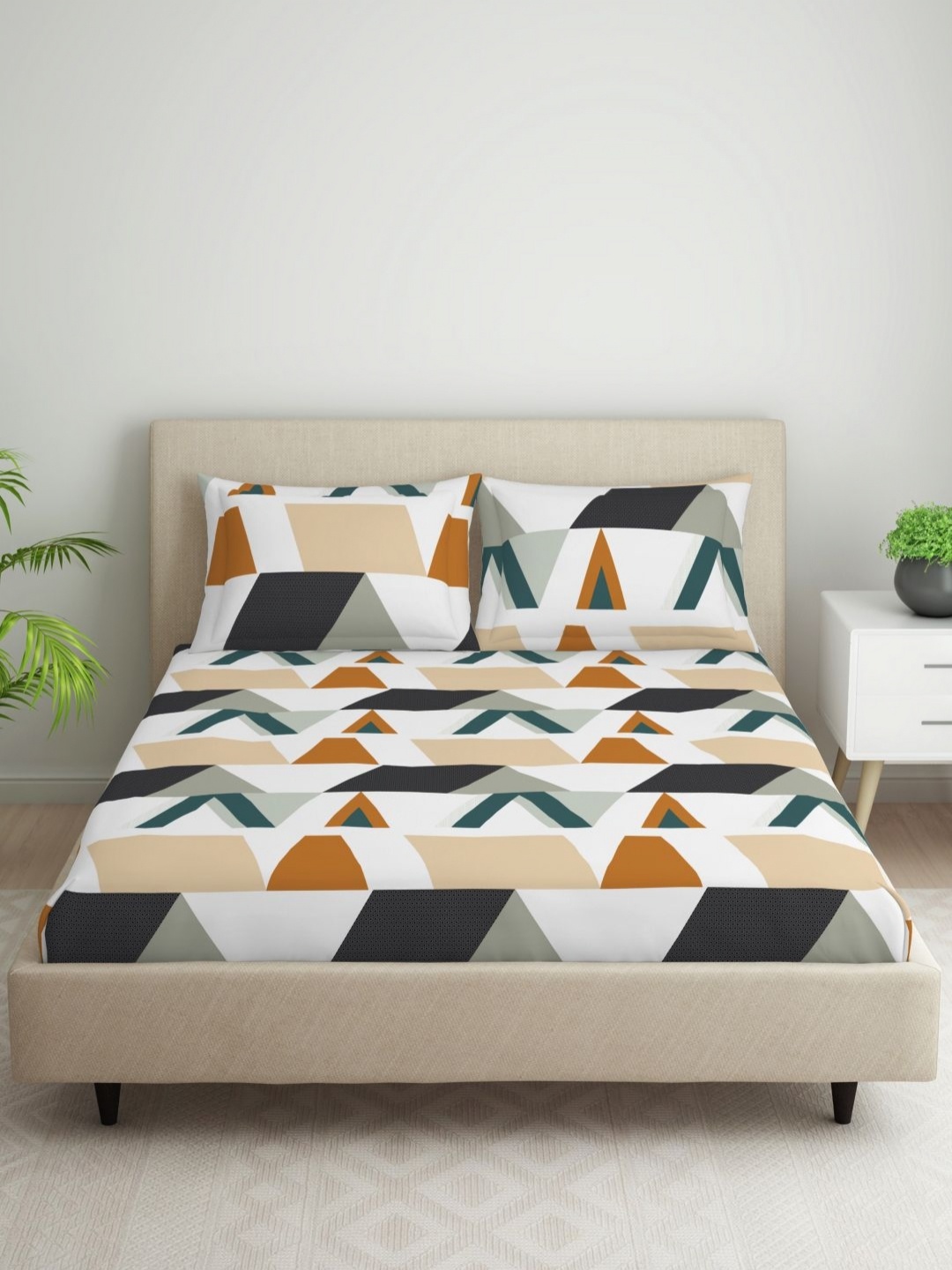 

Welspun White Geometric 104 TC Microfiber Double Queen Bedsheet with 2 Pillow Covers, Brown