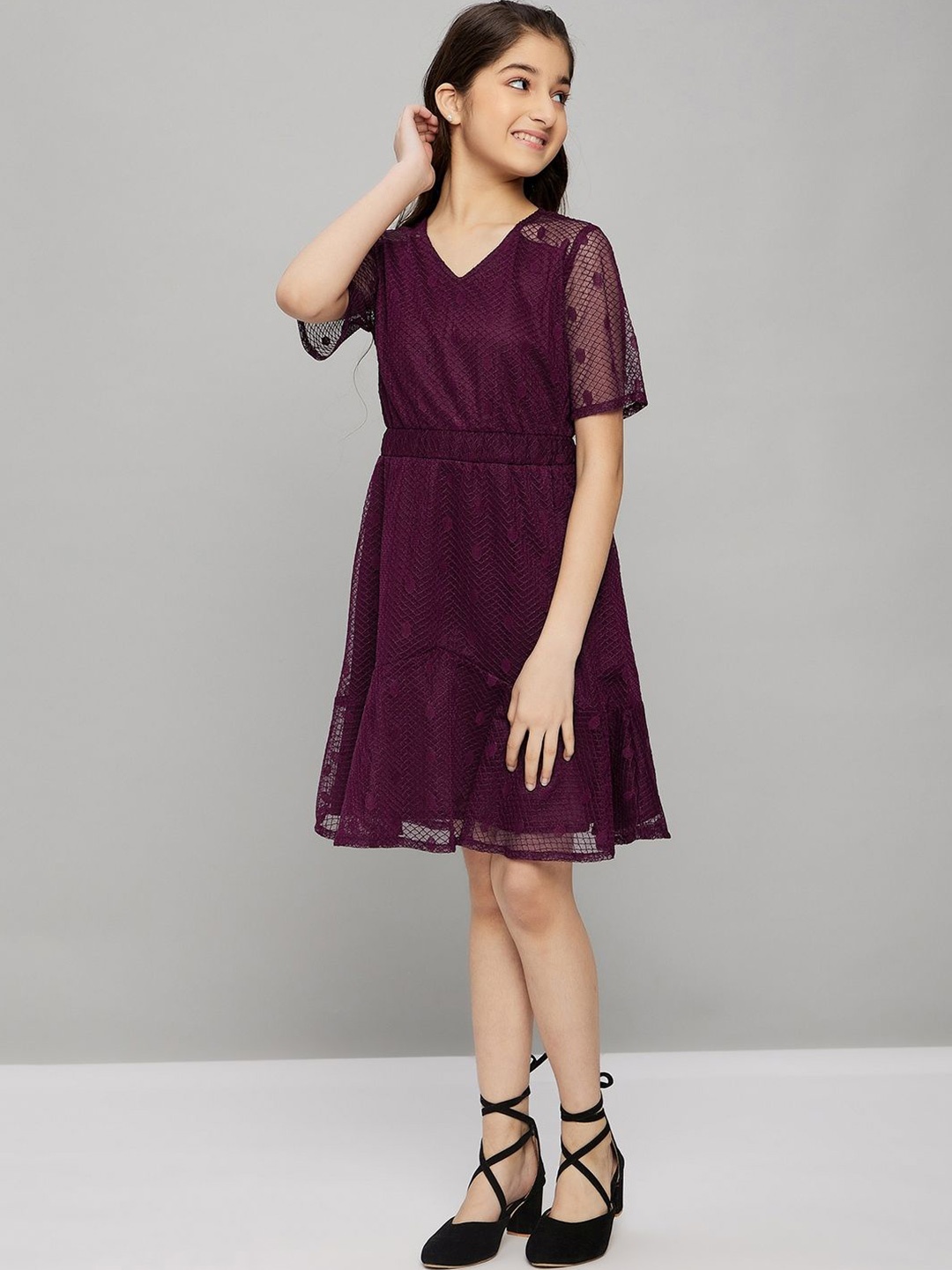 

Stylo Bug Girls V-Neck A-Line Dress, Maroon