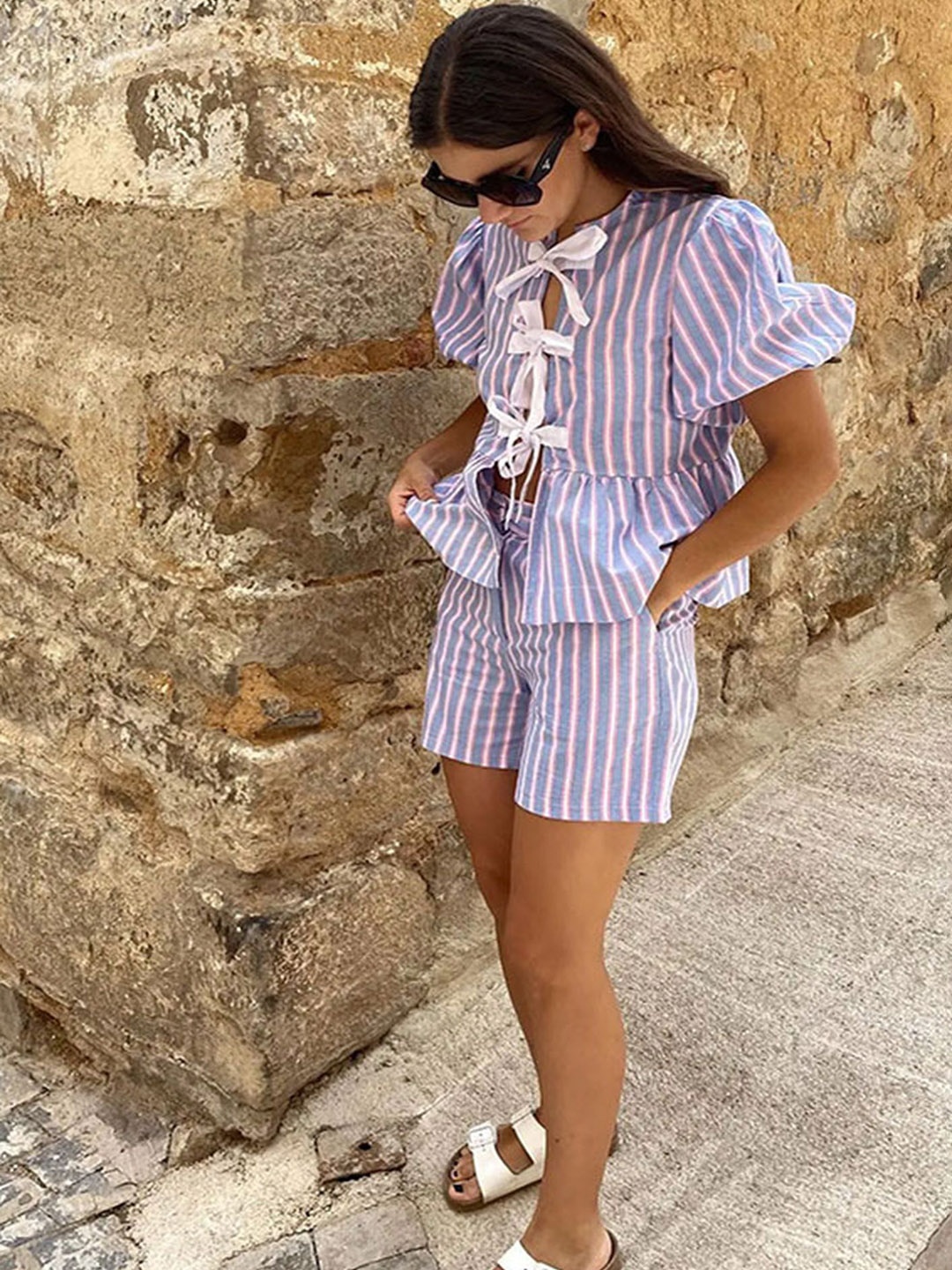 

LULU & SKY Bowknot Detail Shirt With Shorts, Purple