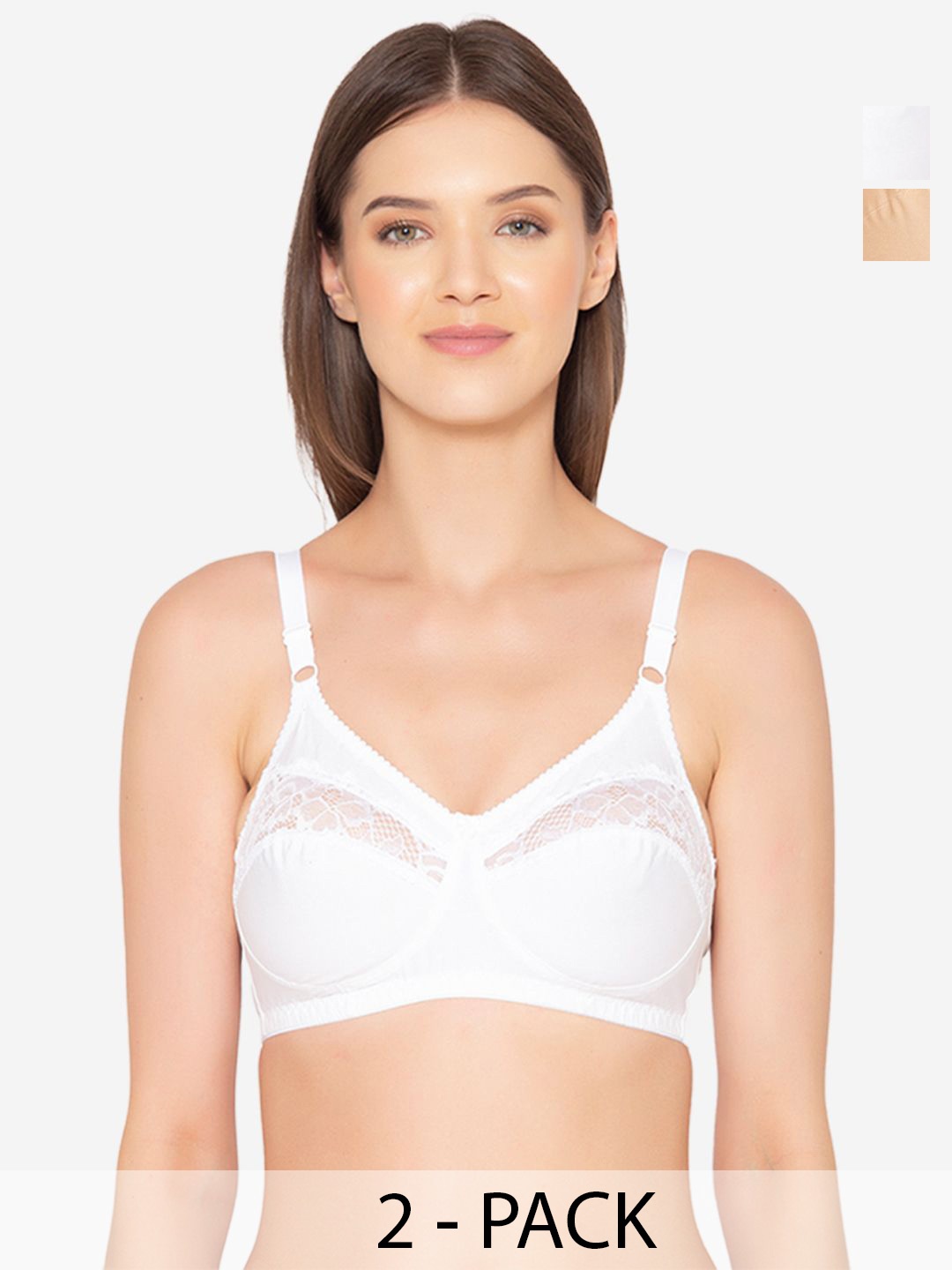 

GROVERSONS Paris Beauty Pack of 2 Women Solid Full Coverage Non-Padded Bra, Beige