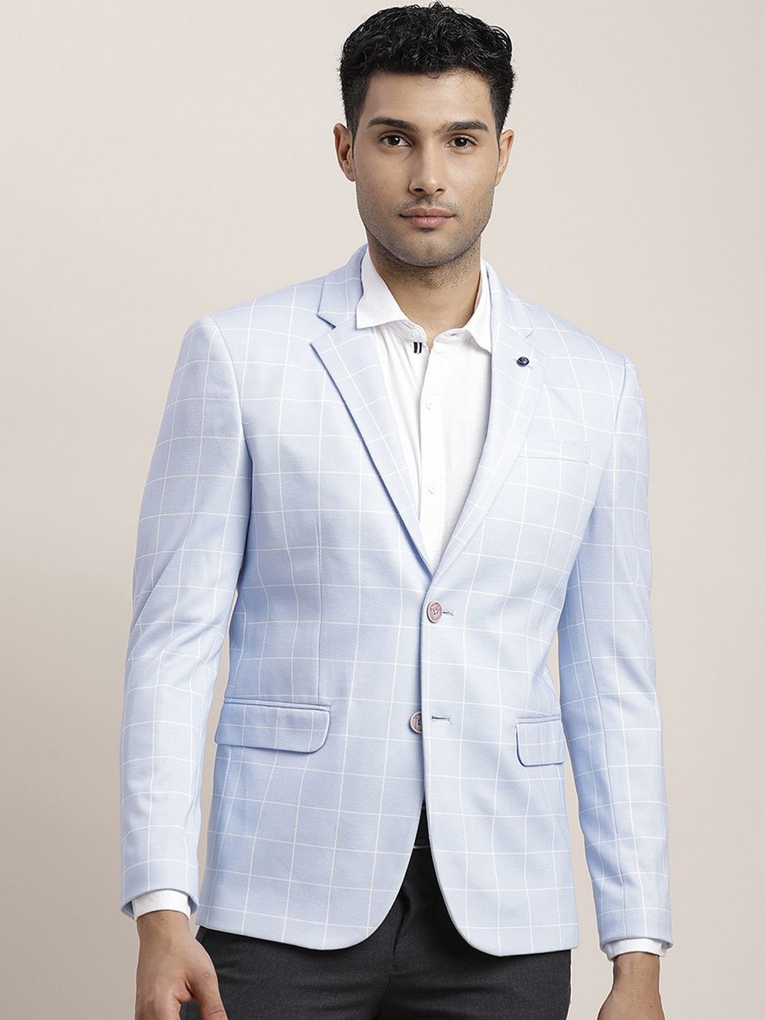 

Turtle Checked Single-Breasted Causal Blazer, Blue