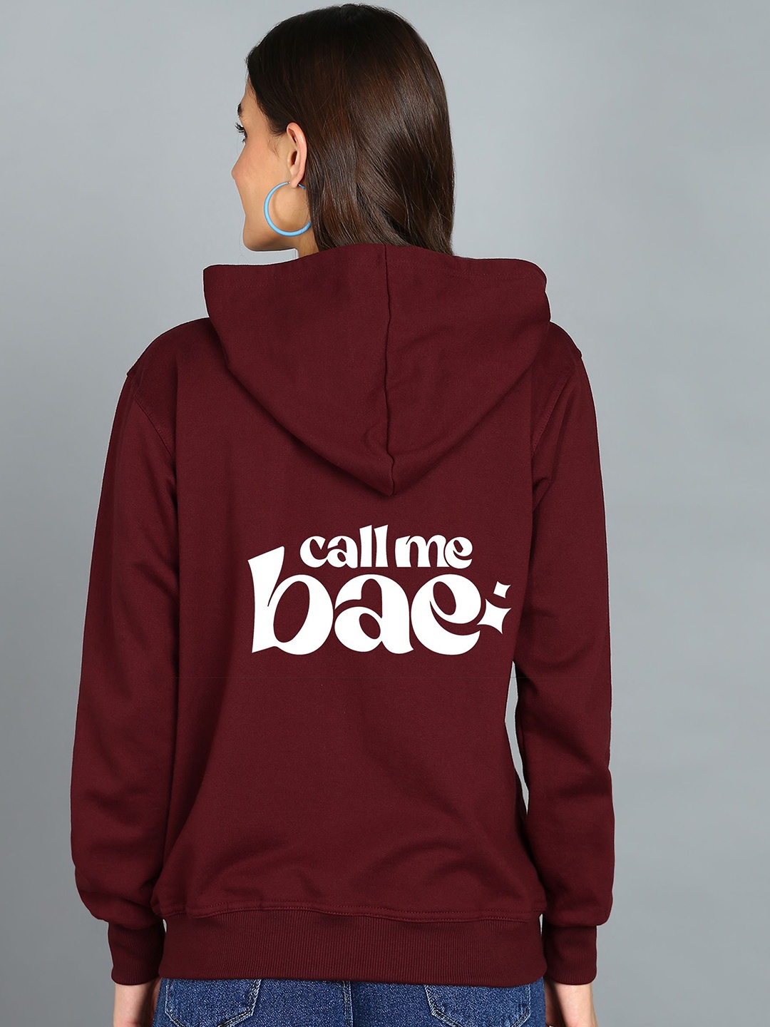 

FALTU.CO Women Typography Printed Hooded Ribbed Cotton Sweatshirt, Maroon