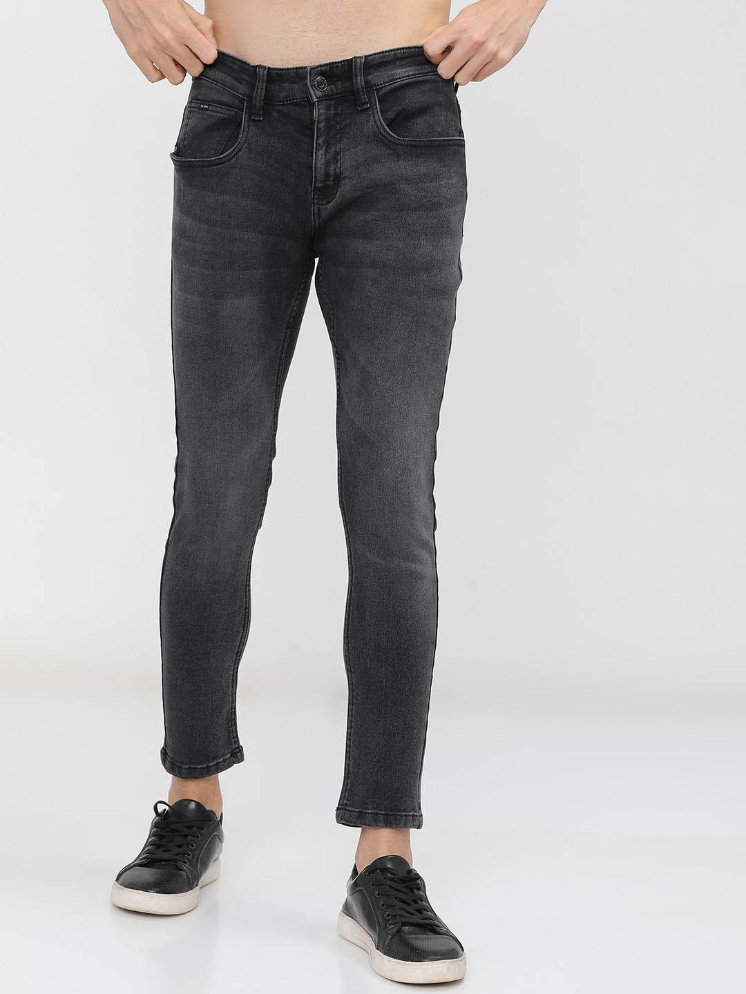 

HIGHLANDER Men Tapered Fit Light Fade Stretchable Jeans, Charcoal