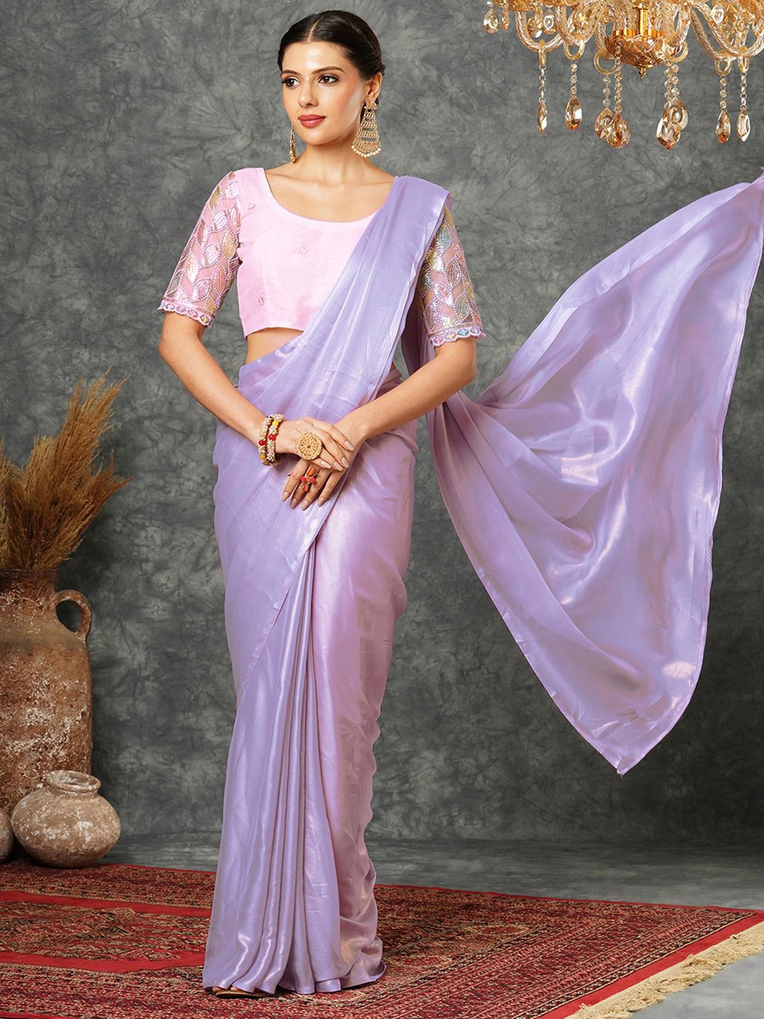 

Satrani Pure Georgette saree with Blouse piece, Purple