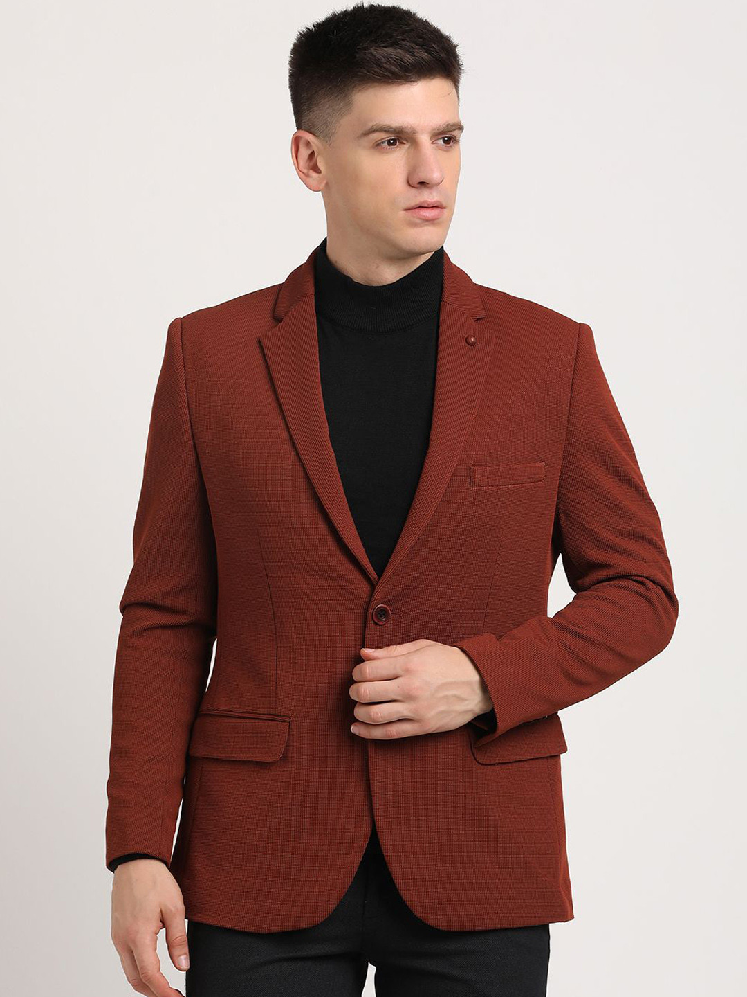 

Turtle Self Design Single-Breasted Casual Blazer, Maroon