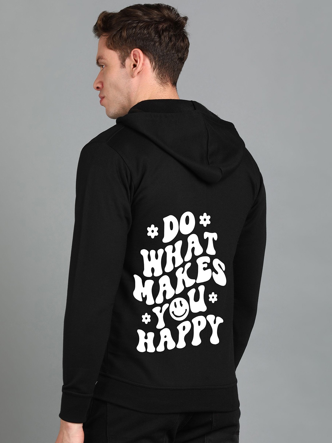 

FALTU.CO Men Printed Zip Detail Hooded Cotton Sweatshirt, Black