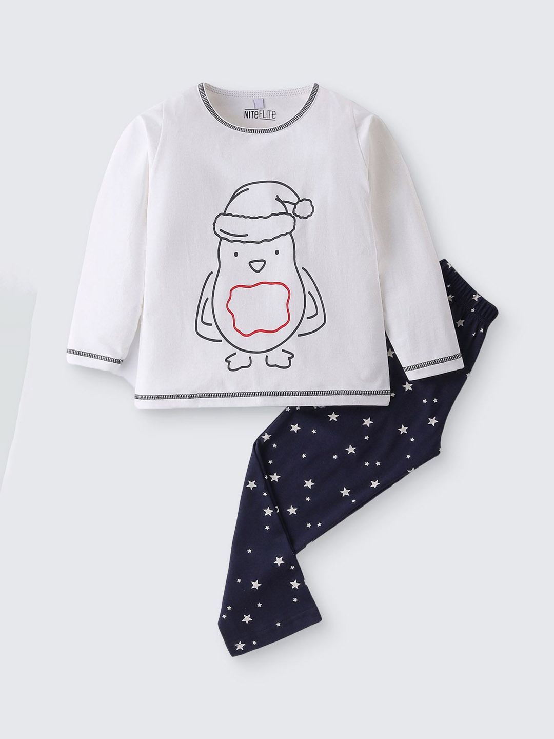 

Nite Flite Unisex Kids Printed Night suit, Off white