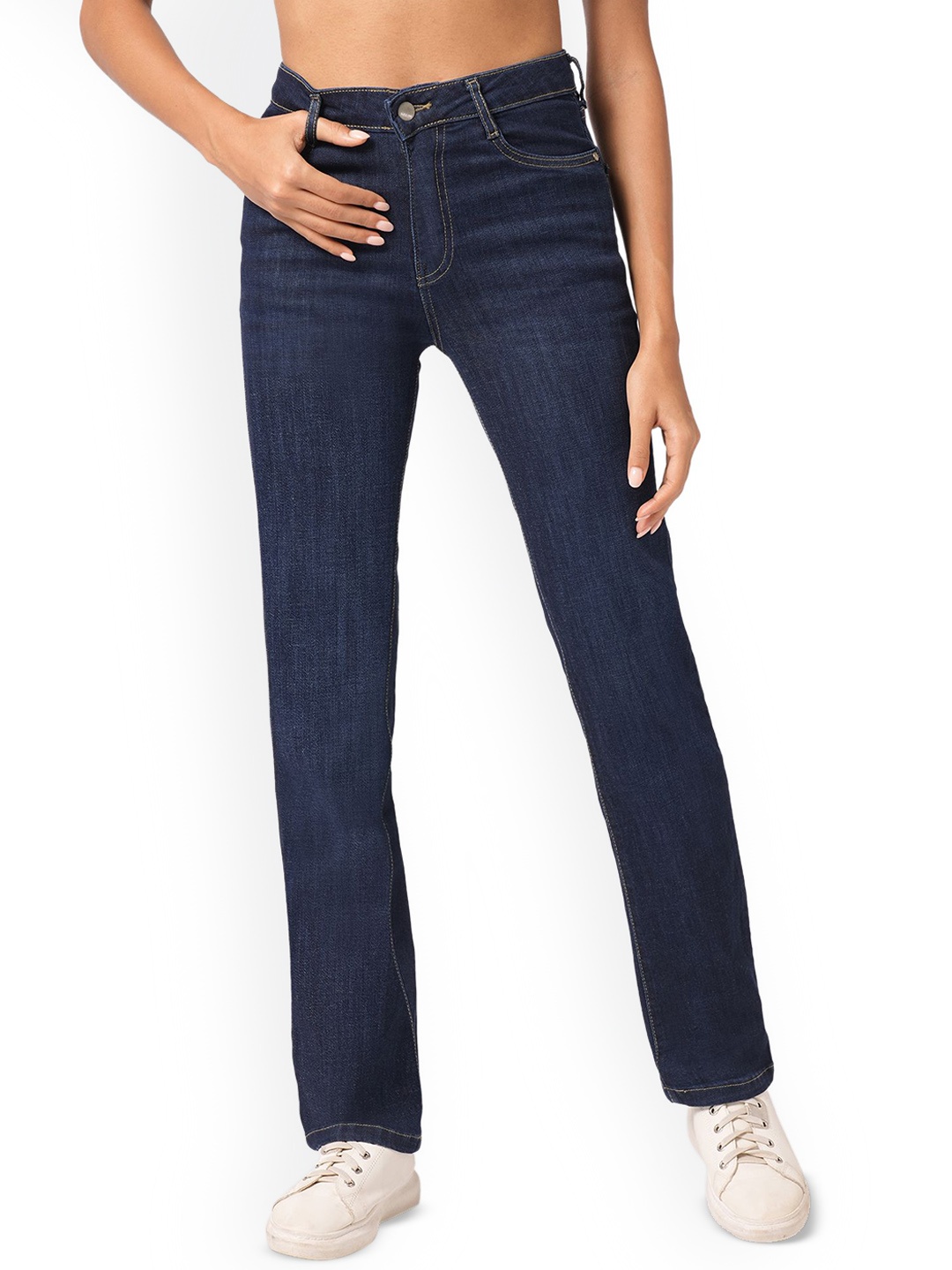 

Kraus Jeans Women Straight Fit High-Rise Light Fade Stretchable Jeans, Blue