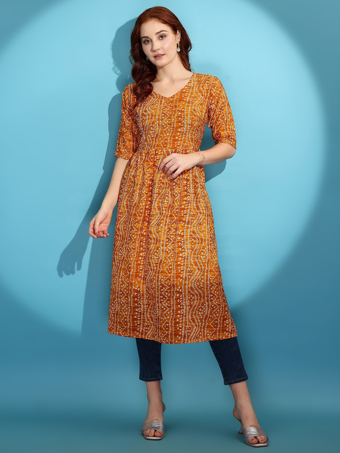 

Fashion2wear Printed A-Linre Kurta, Mustard