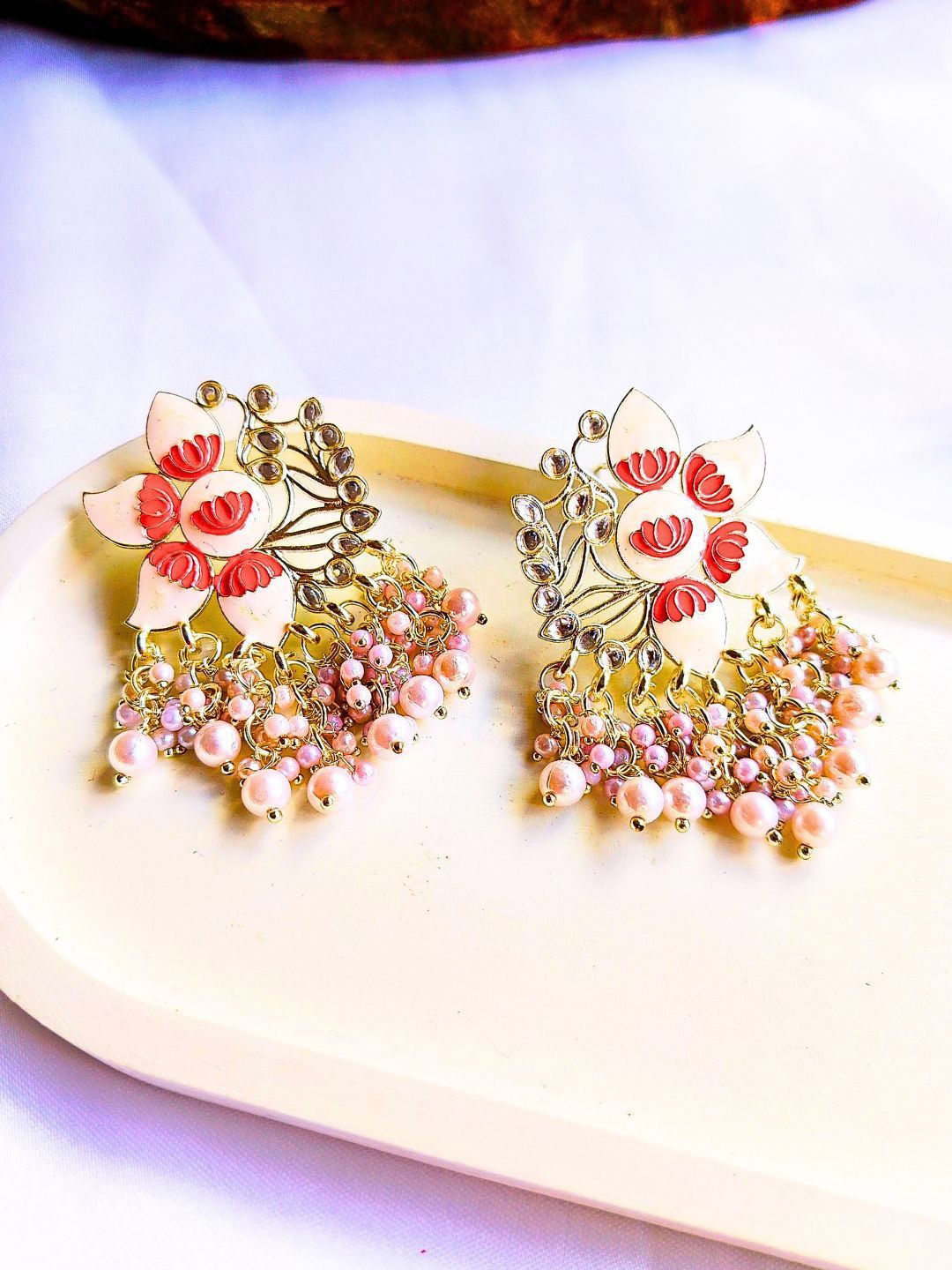 

Anouk Gold-Plated Kundan Studded Floral Meenakari Chandbalis