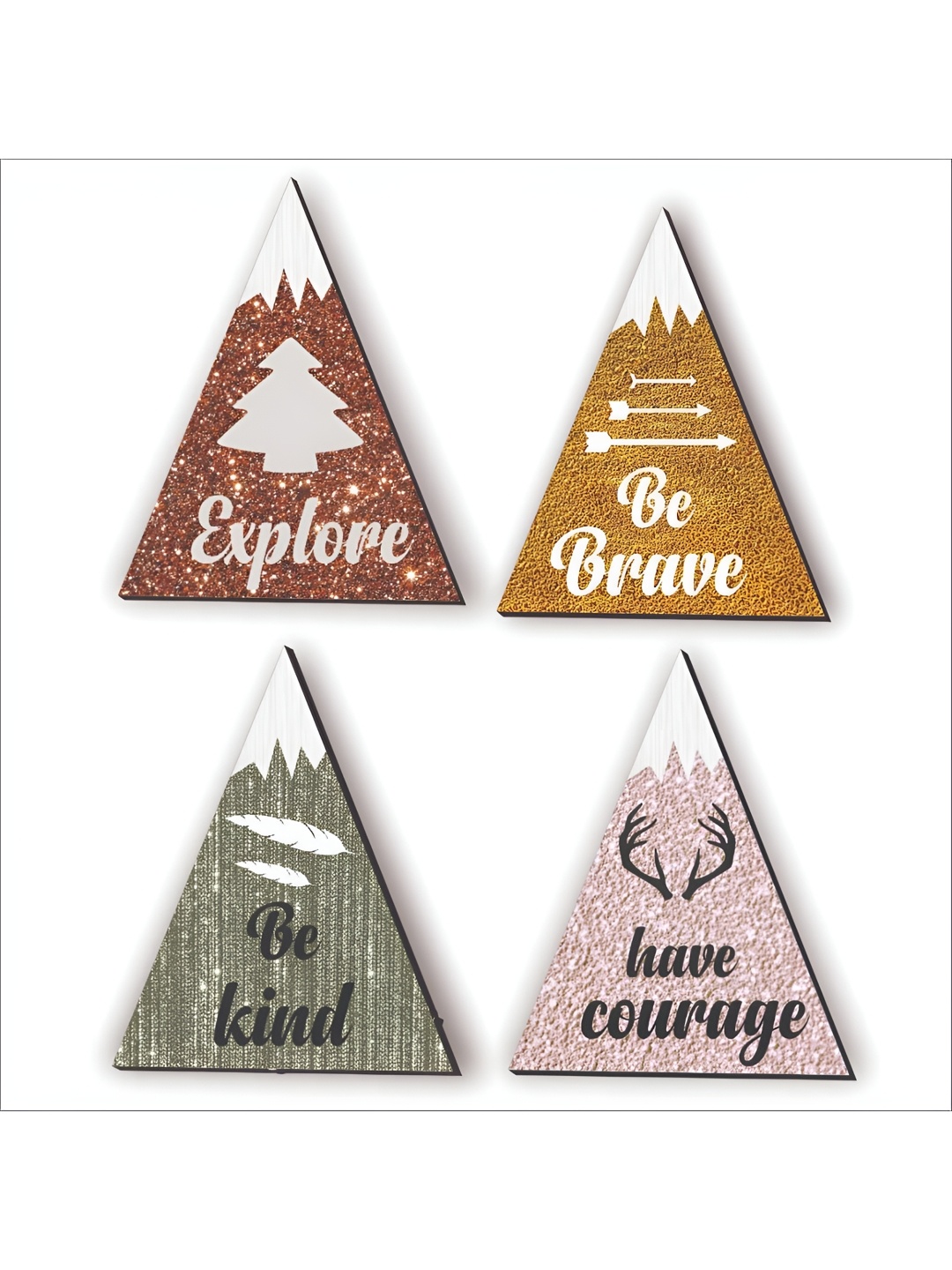 

CVANU Green & Brown 4 Pieces Printed Wooden Wall Decor Hangings