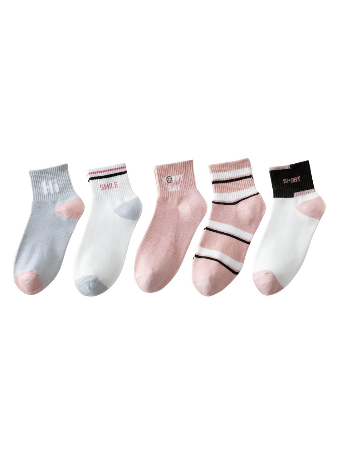 

iSWEVEN Pack Of 5 Patterned Pure Cotton Ankle Length Socks, Multi