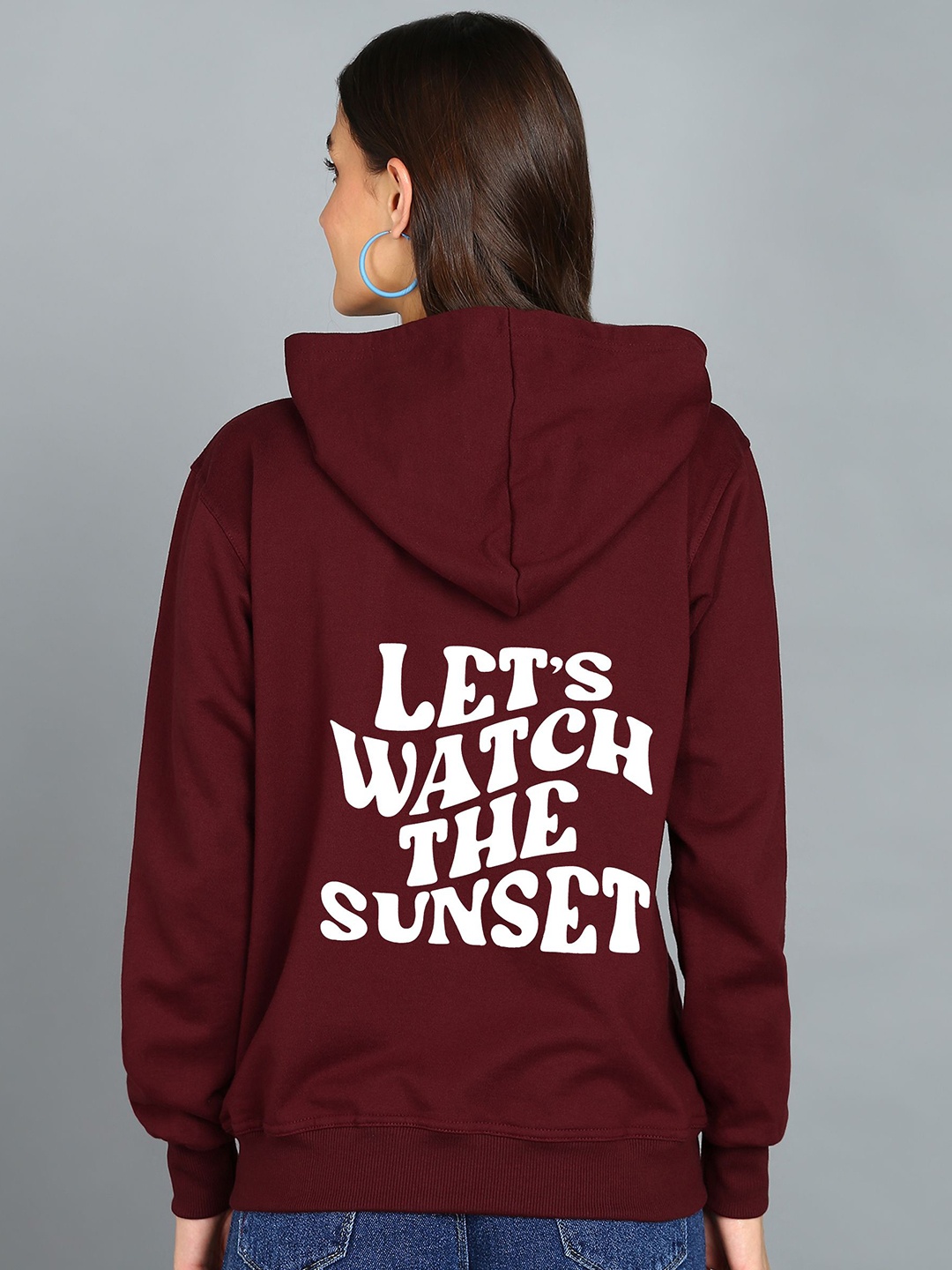 

FALTU.CO Women Typography Printed Zip Detail Hooded Cotton Sweatshirt, Maroon