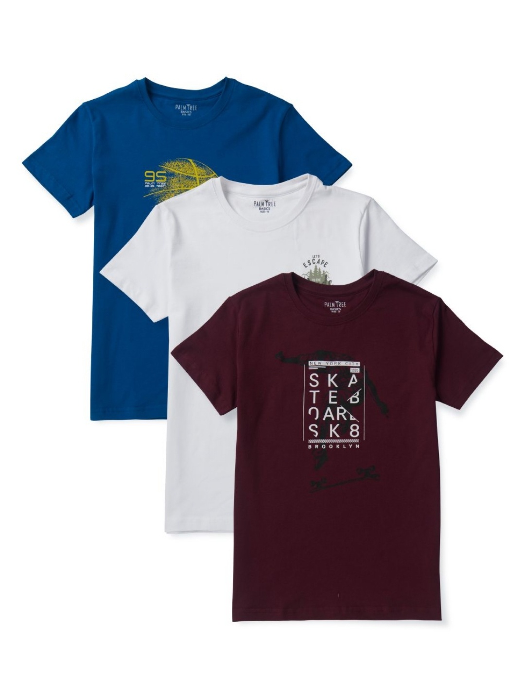 

Palm Tree Boys Pack of 3 Printed Cotton T-shirt, Blue