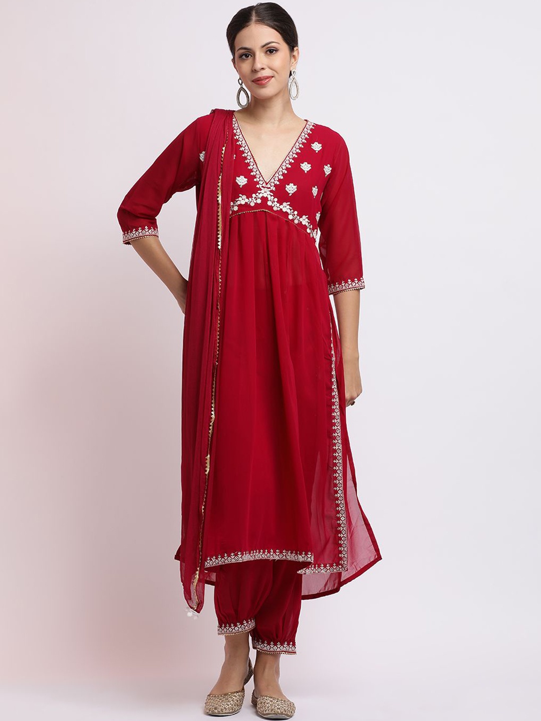 

Jaipur Kurti Embroidered Georgette Kurta Set With Dupatta, Pink