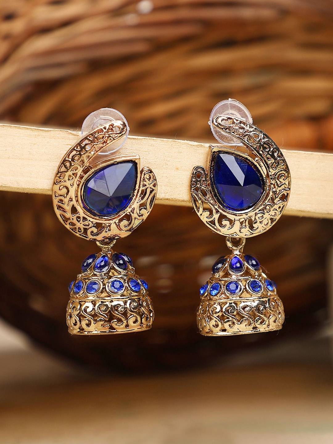 

ANIKAS CREATION Gold-Plated Contemporary Jhumkas, Blue