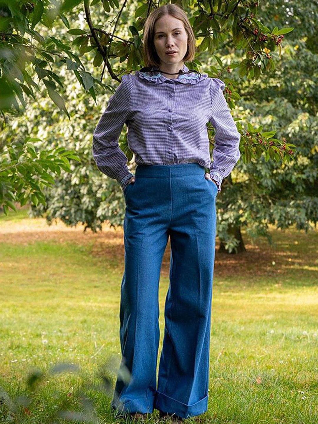 

LULU & SKY Women Straight Fit High-Rise Trousers, Blue