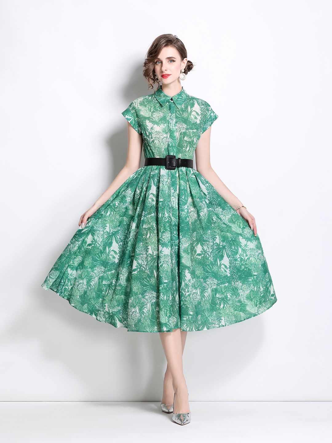 

JC Collection Floral Print Fit & Flare Midi Dress, Green