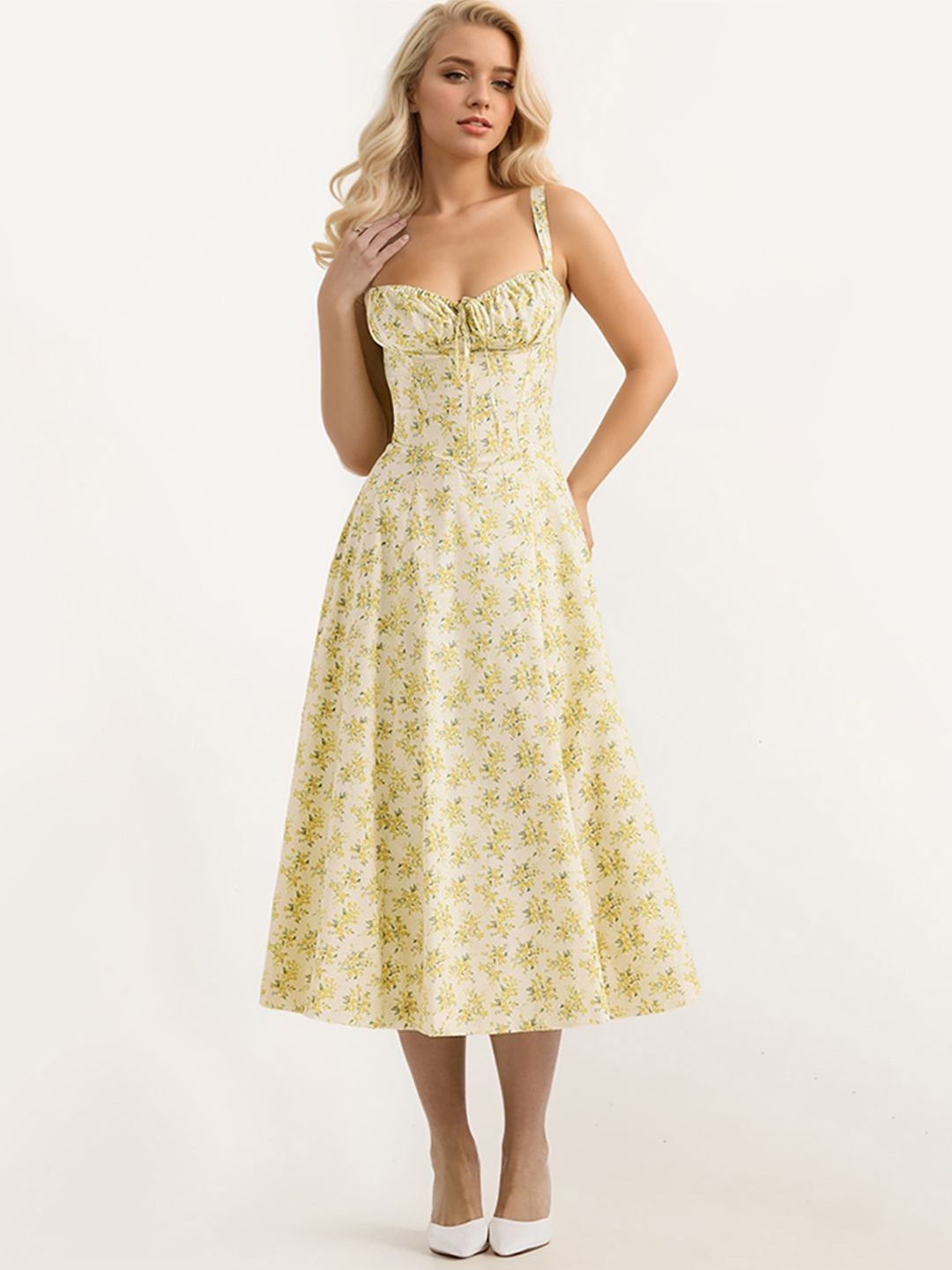 

JC Mode Women Floral Printed Fit & Flare Midi Dress, Yellow