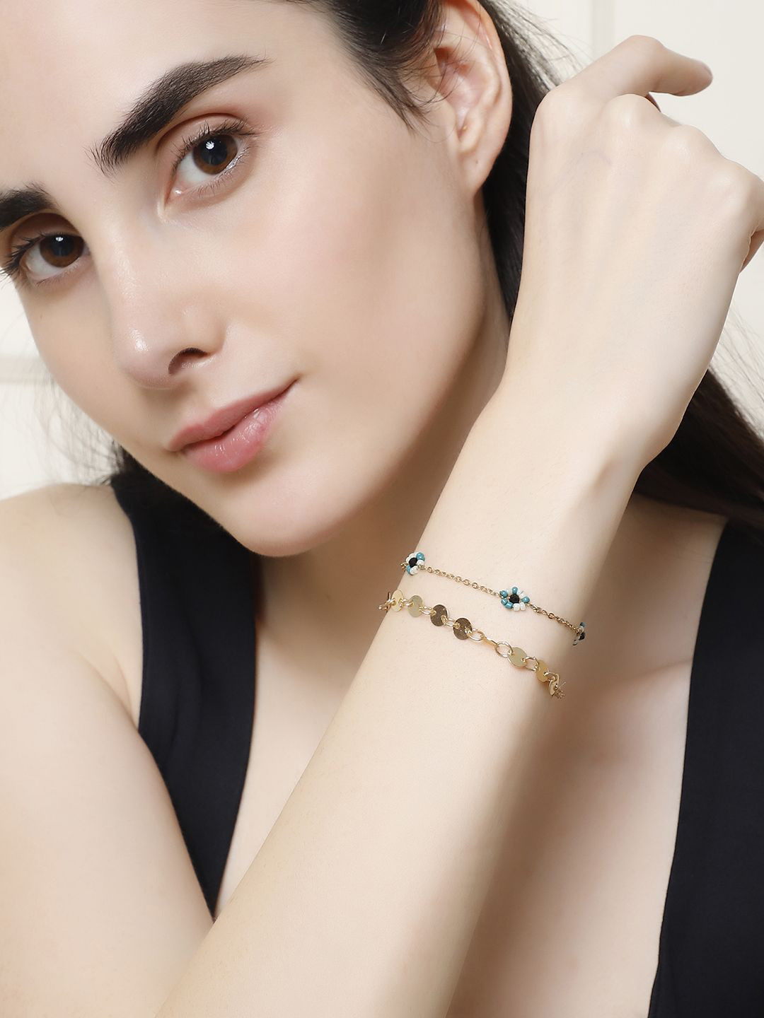 

ELLE Pack Of 2 Brass Gold-Plated Link Bracelet