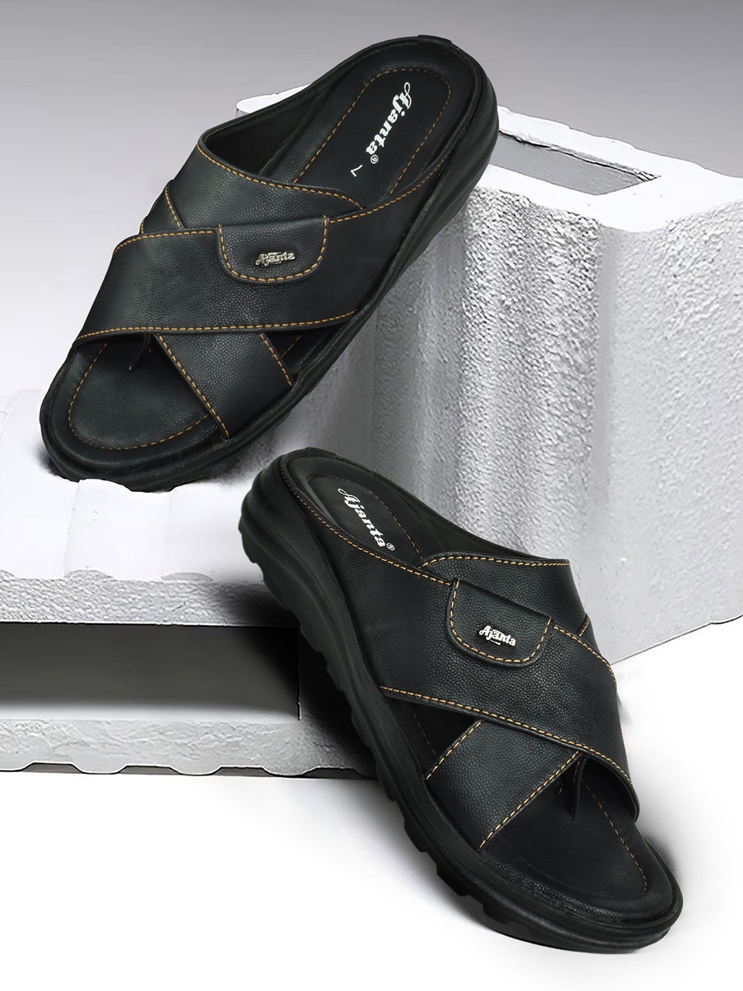 

Ajanta Men Comfort Slip-On Sandals, Black