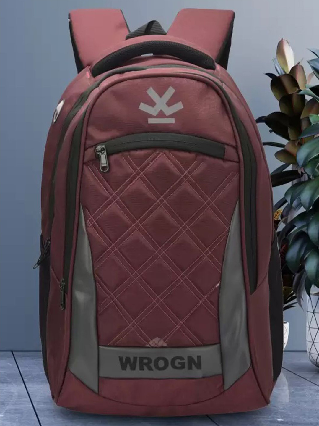 

WROGN Unisex Geometric Backpack with Reflective Strip, Maroon
