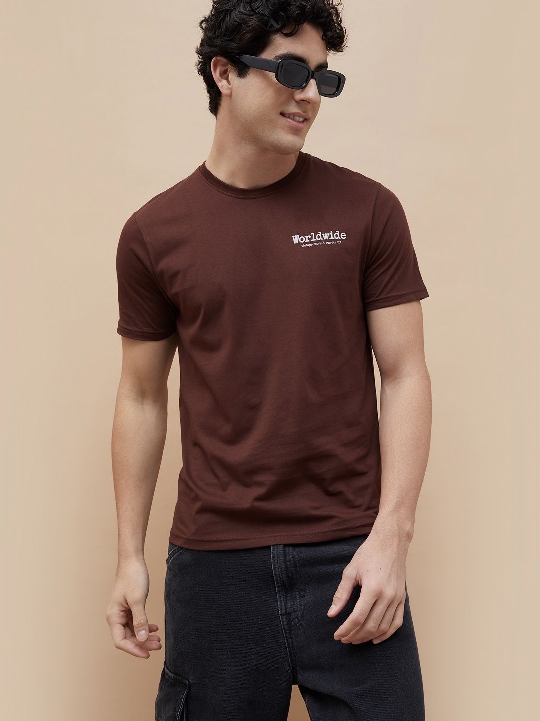 

Fame Forever by Lifestyle Men Graphic Printed Round Neck Cotton T-shirt, Brown