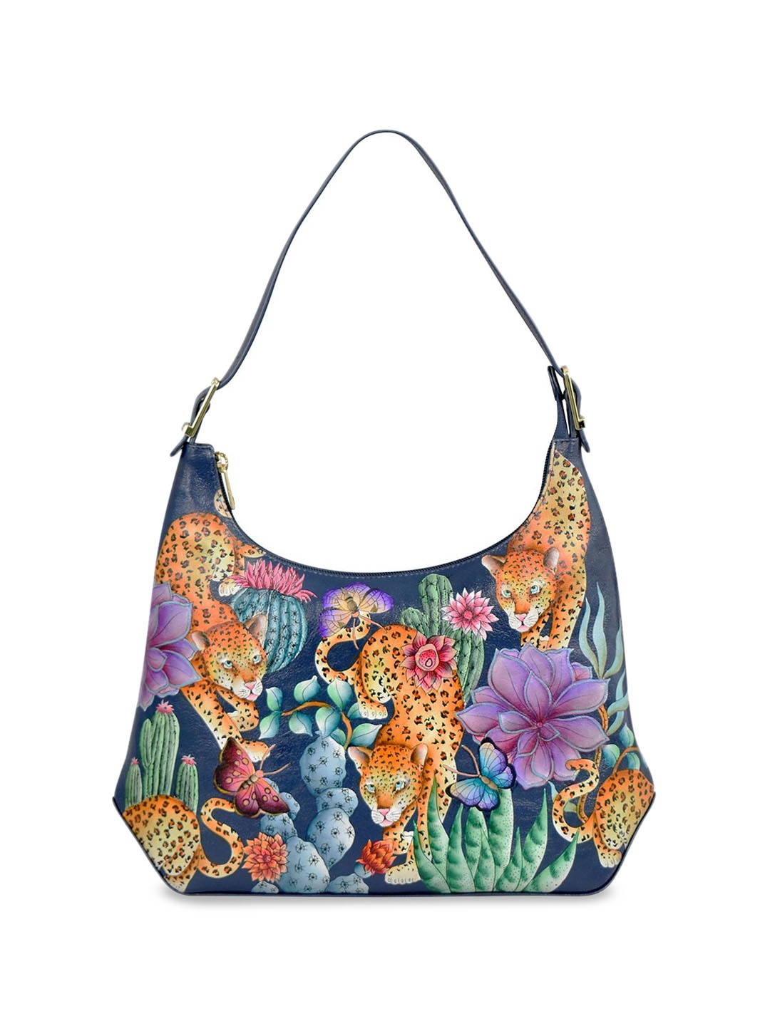 

Anuschka Women Floral Printed Leather Structured Hobo Bag, Black