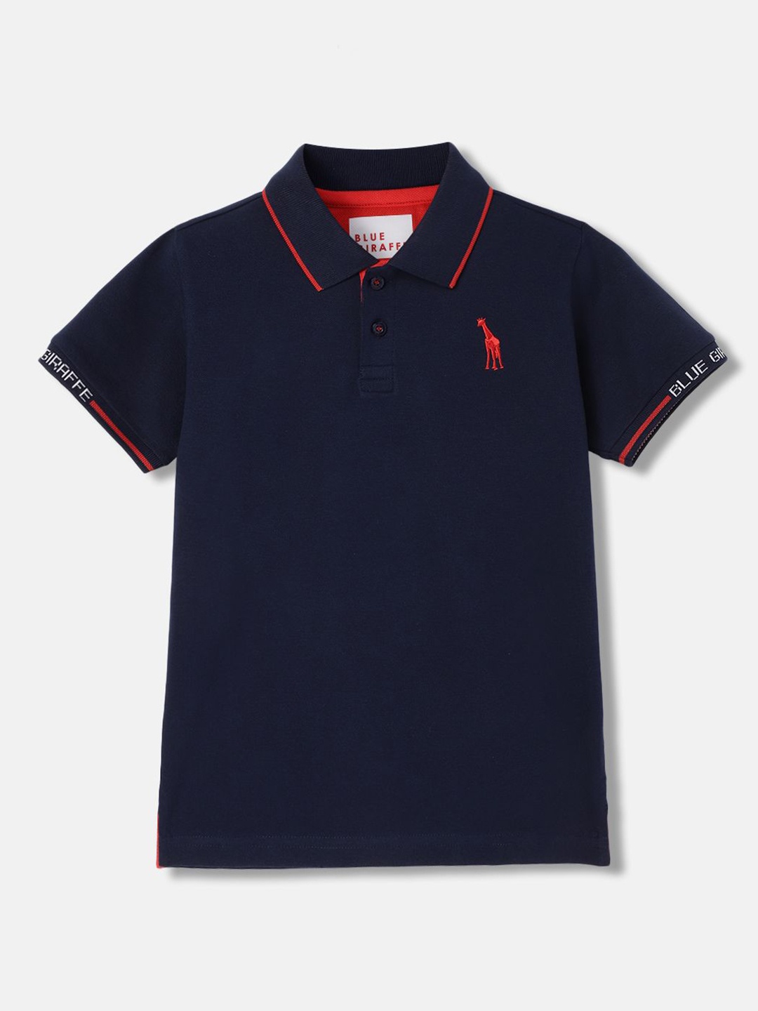 

Blue Giraffe Boys Solid Polo Collar Cotton T-shirt, Navy blue