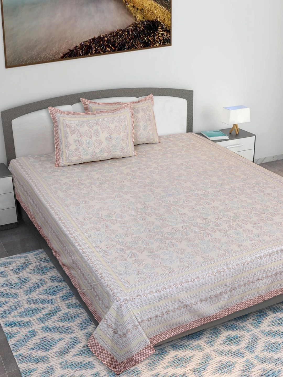

Texstylers Brown & Yellow Kantha 210 TC Cotton King Bedsheet With 2 Pillow Covers