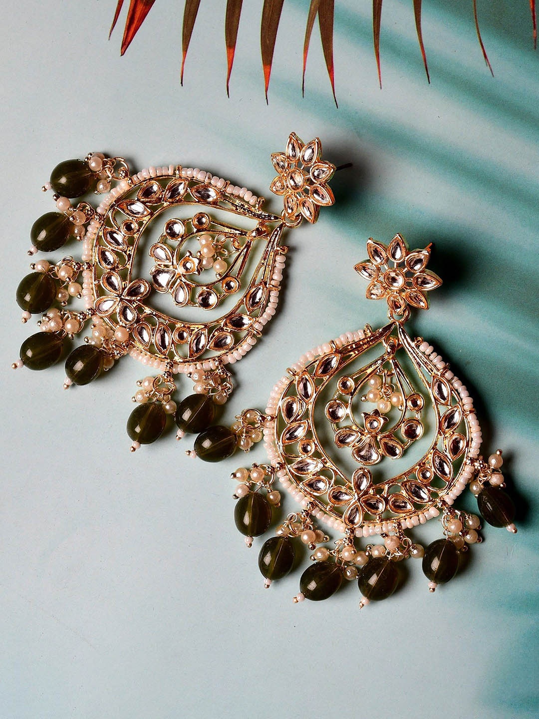 

GRLIE Contemporary Stone Studded Jhumkas, Green