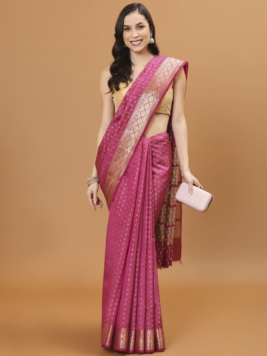 

Meena Bazaar Woven Design Zari Art Silk Burgundy Woven Design Handloom Saree