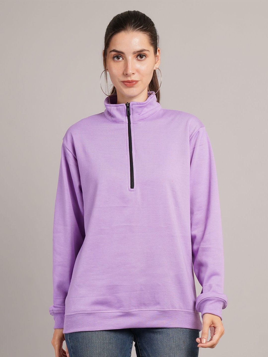 

Kushi Flyer Women Solid Pullover Ribbed Sweatshirt, Lavender