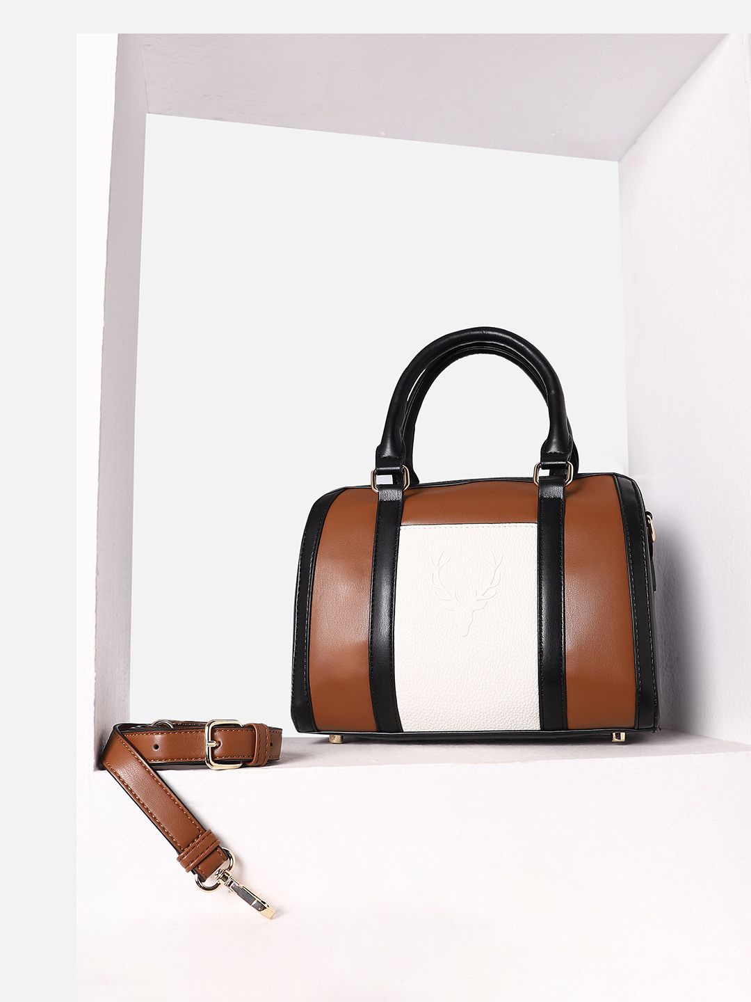 

Allen Solly Woman Colourblocked PU Structured Handheld Bag, Brown