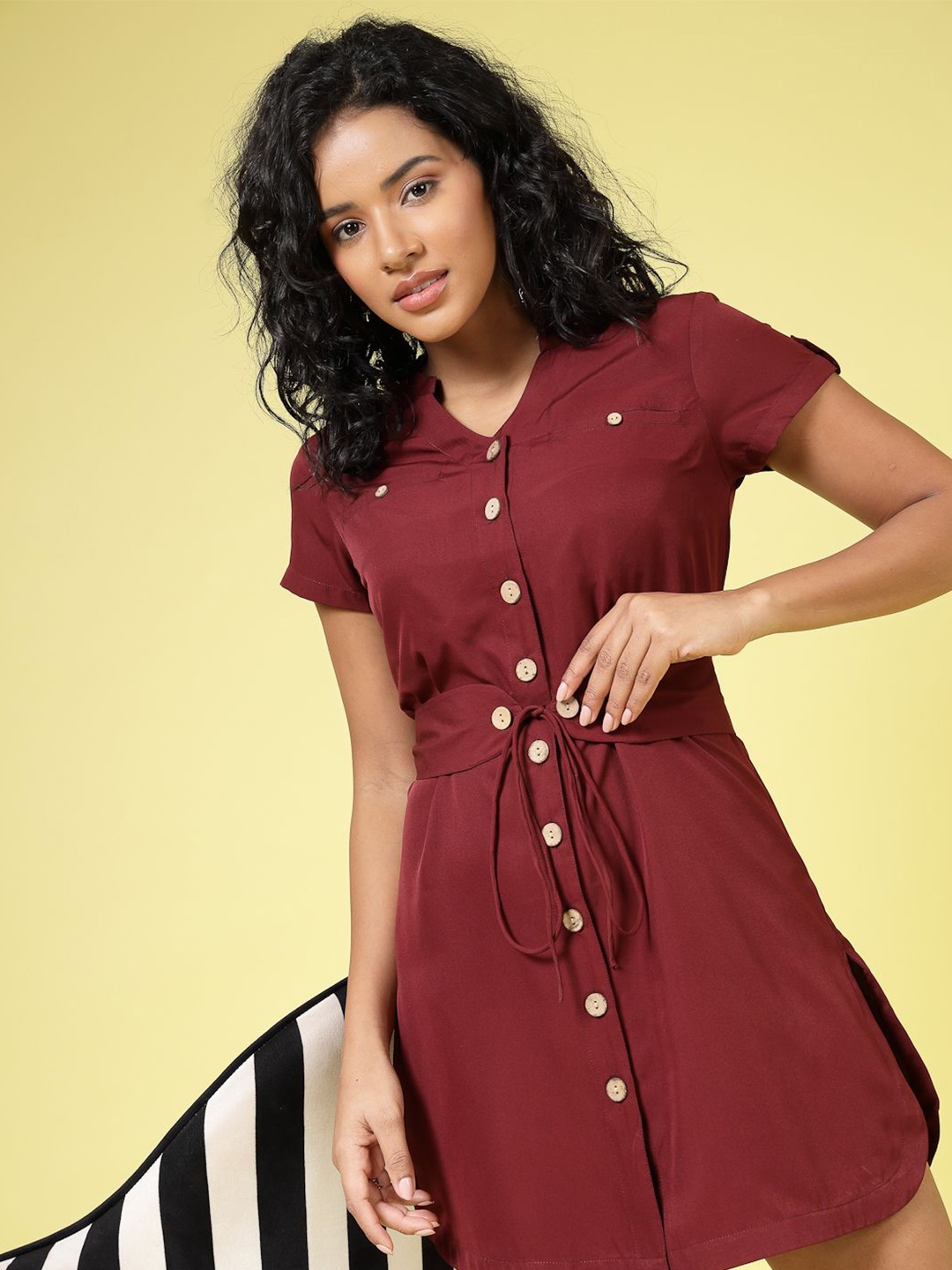 

BEING NAUGHTY Women Solid V-Neck Fit & Flare Dress, Maroon