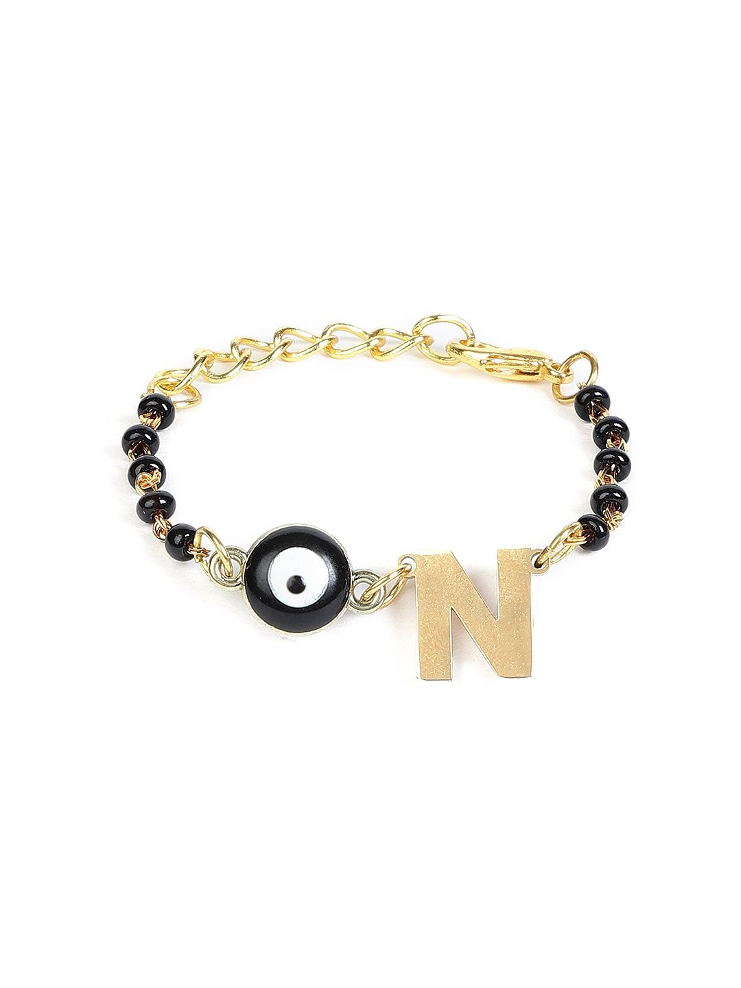 

EL REGALO Evil Eye Artificial Stones and Beads Charm Studded Bracelet, Black