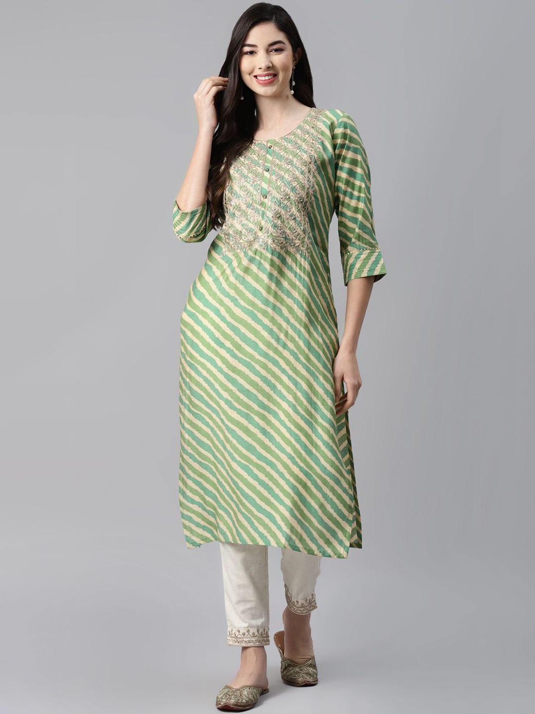 

BAESD Floral Embroidered Cotton Straight Kurta, Green