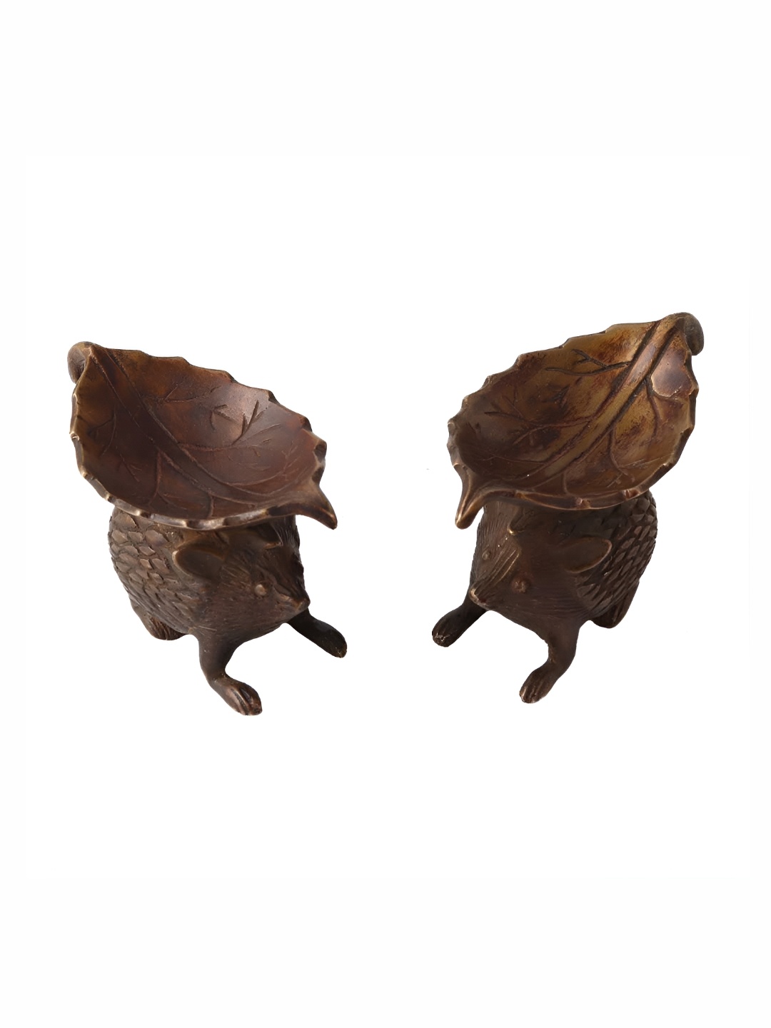 

Indianshelf Bronze-Toned 2 Pieces Textured Brass Rat Leaf Diyas Pooja Essentials