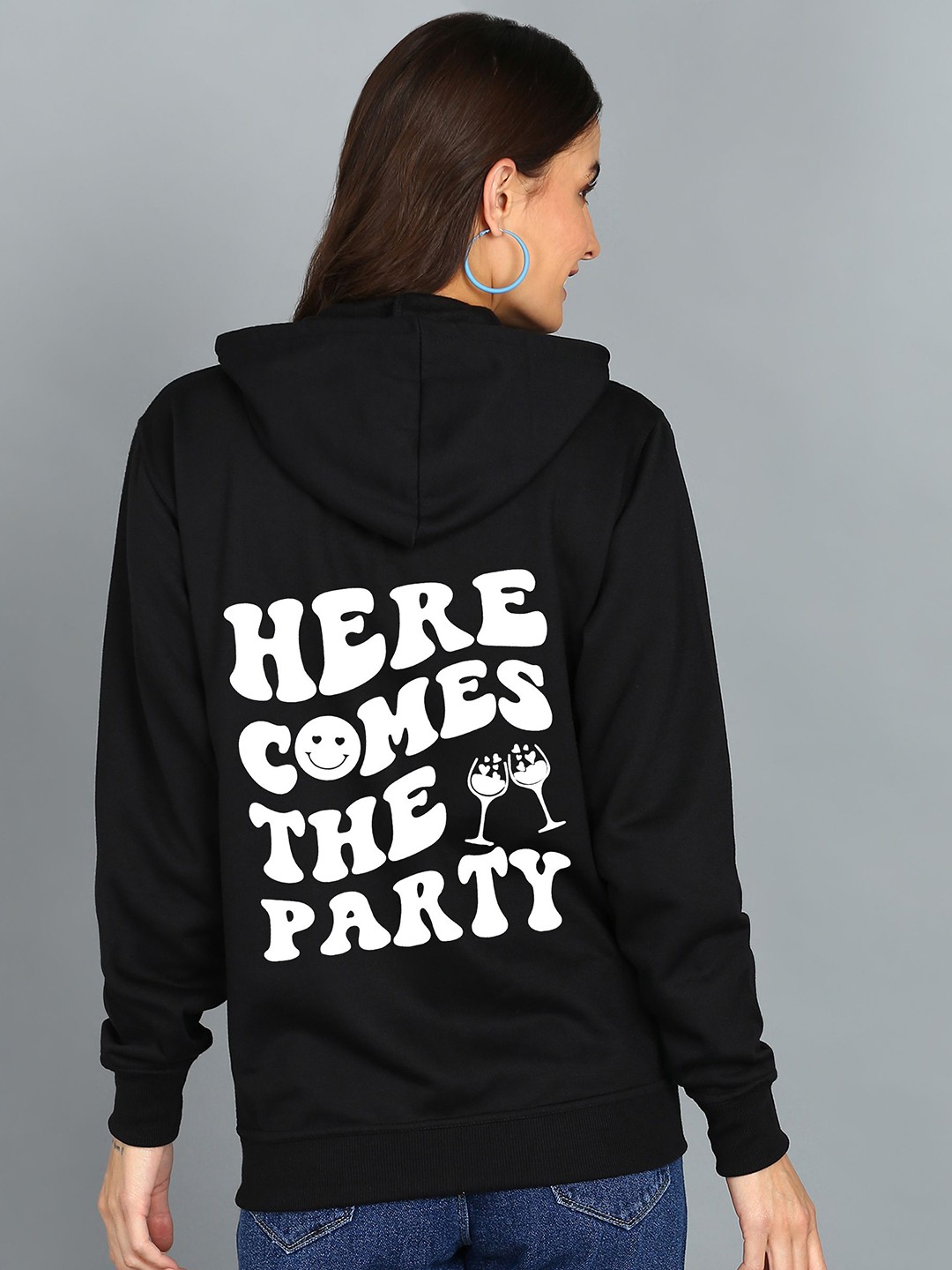 

FALTU.CO Women Typography Printed Hooded Ribbed Cotton Sweatshirt, Black