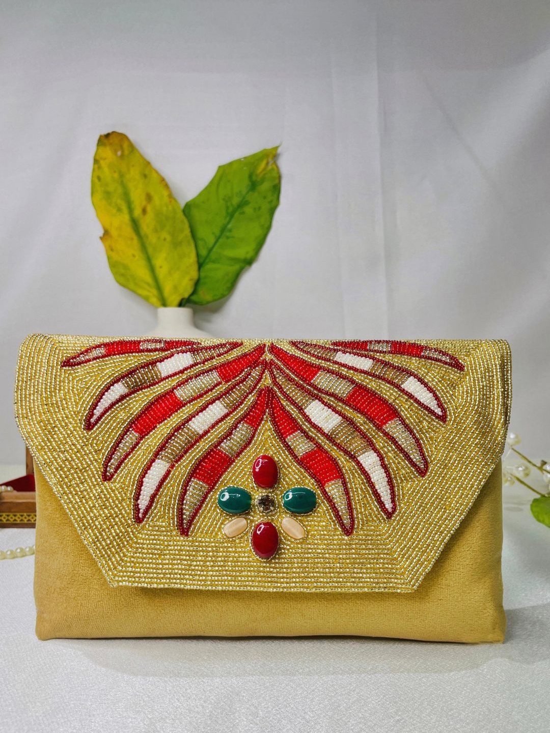 

trendy crafts Embroidered Purse Clutch, Mustard