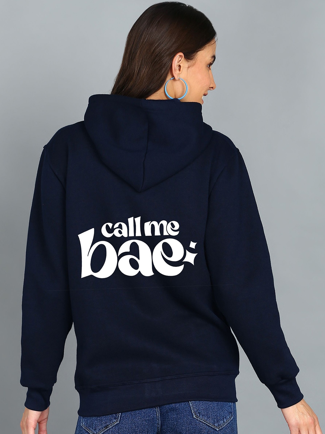 

FALTU.CO Women Typography Printed Hooded Ribbed Cotton Sweatshirt, Navy blue