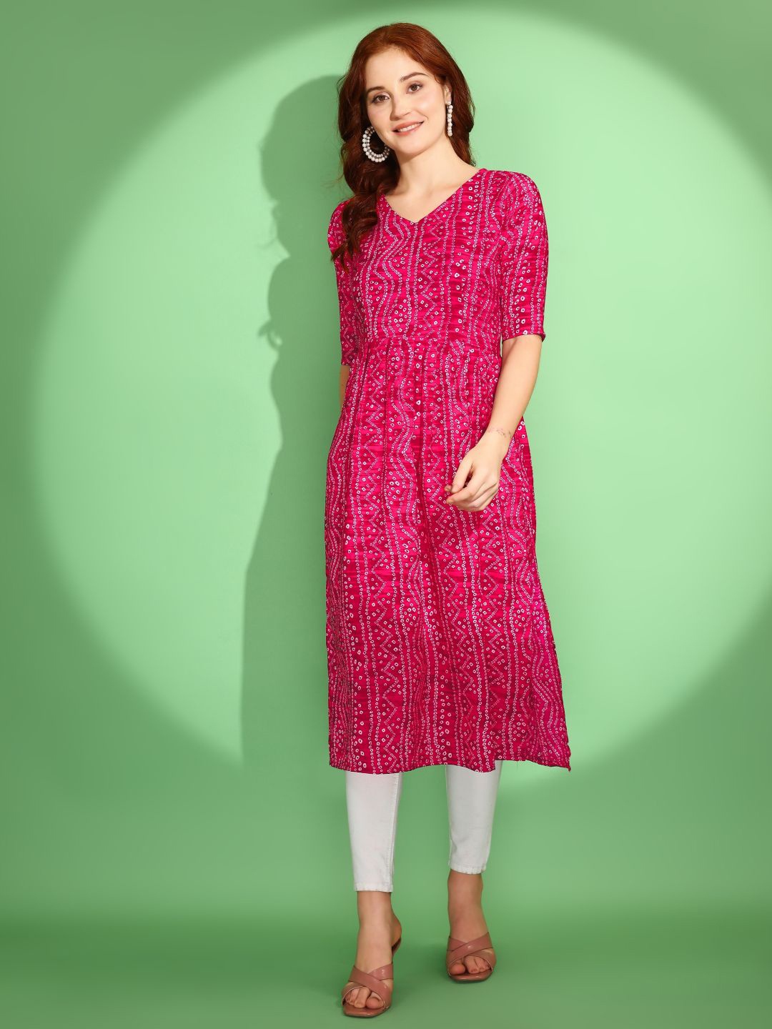 

Fashion2wear Bandhani Printed A-line Kurta, Pink