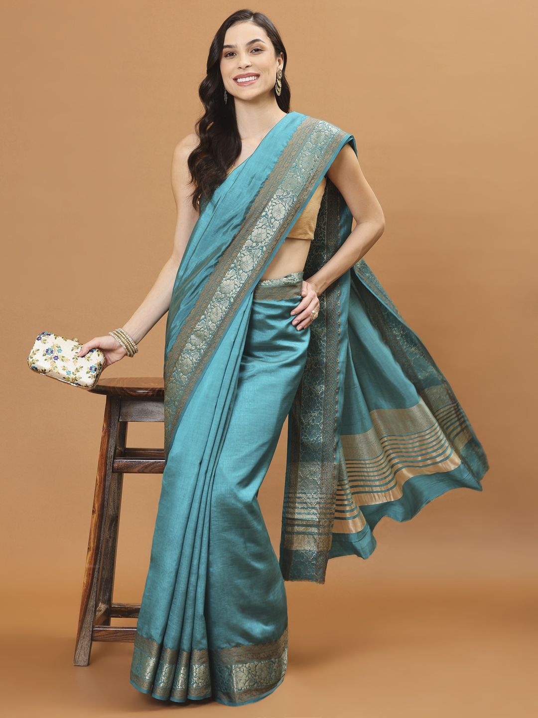 

Meena Bazaar Art Silk Saree, Blue