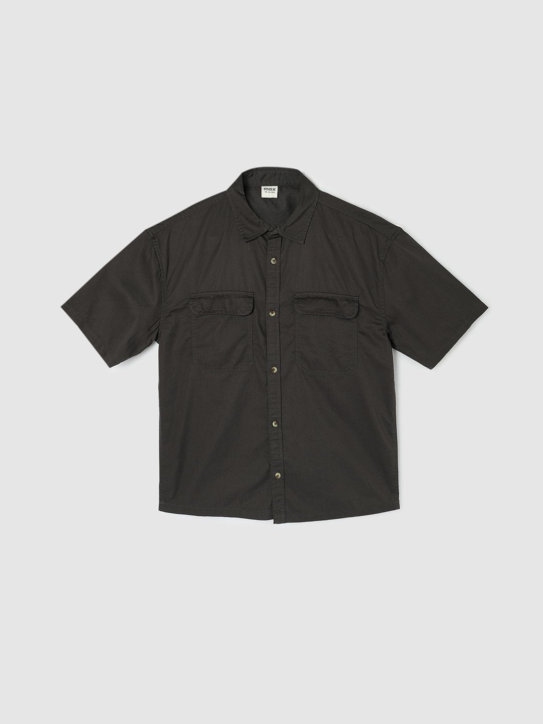 

max Boys Spread Collar Solid Cotton Casual Shirt, Grey